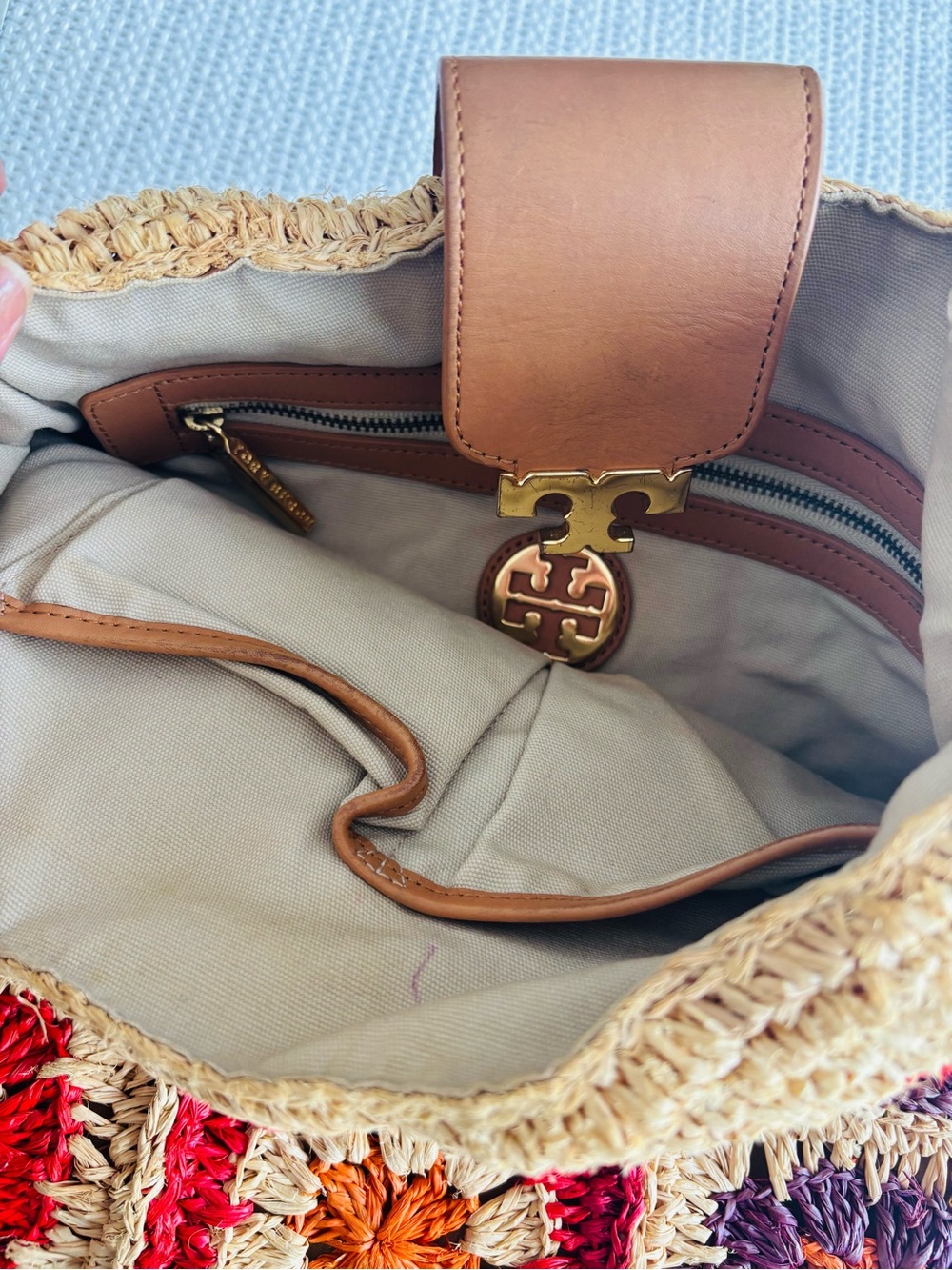 Tory Burch Multi-Color Crochet Square Crossbody with Tan Trim - Picture 5 of 10